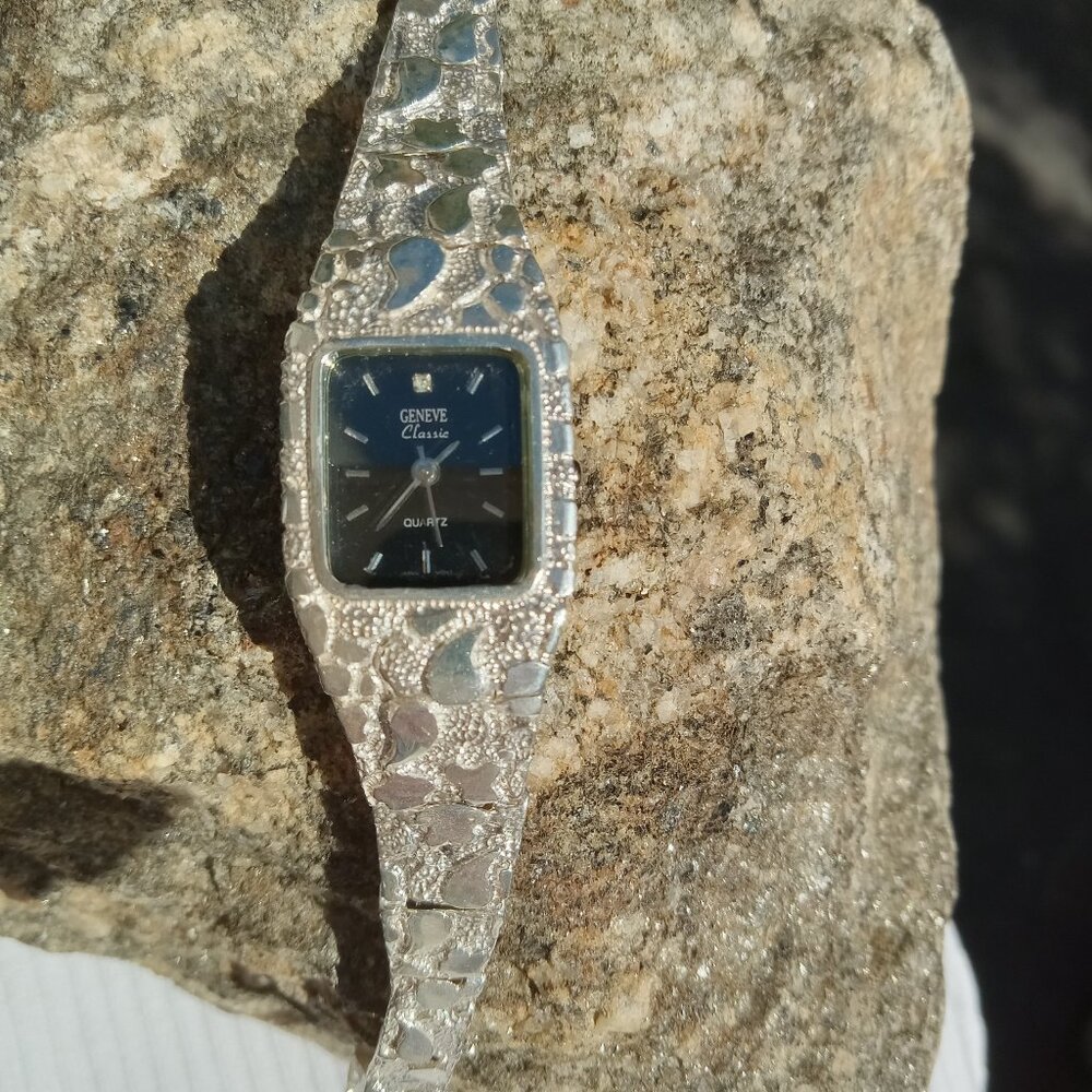 Women's 925 Sterling Silver Nugget Geneve Diamond Watch  24 grams